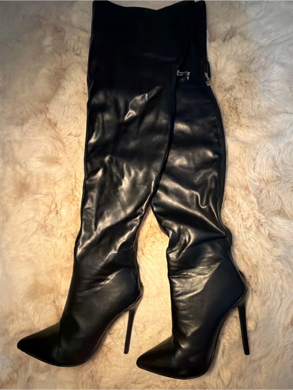 PrettyLittleThing Black Stiletto Over-the-Knee Faux Leather Boots